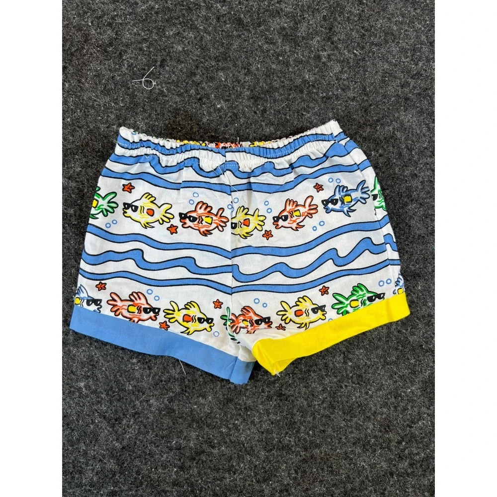 Vintage 90s Little by Little Baby Shorts 12 Months Cotton Fish Sunglasses Surf